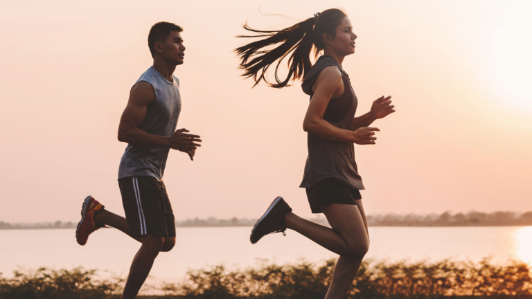 A man and a woman out for a run