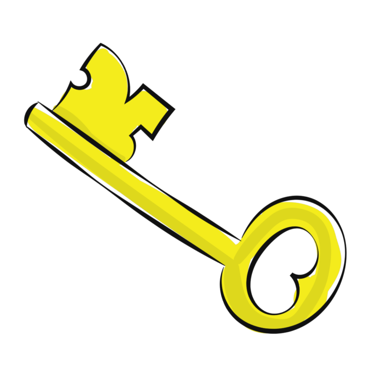 A yellow cartoon key