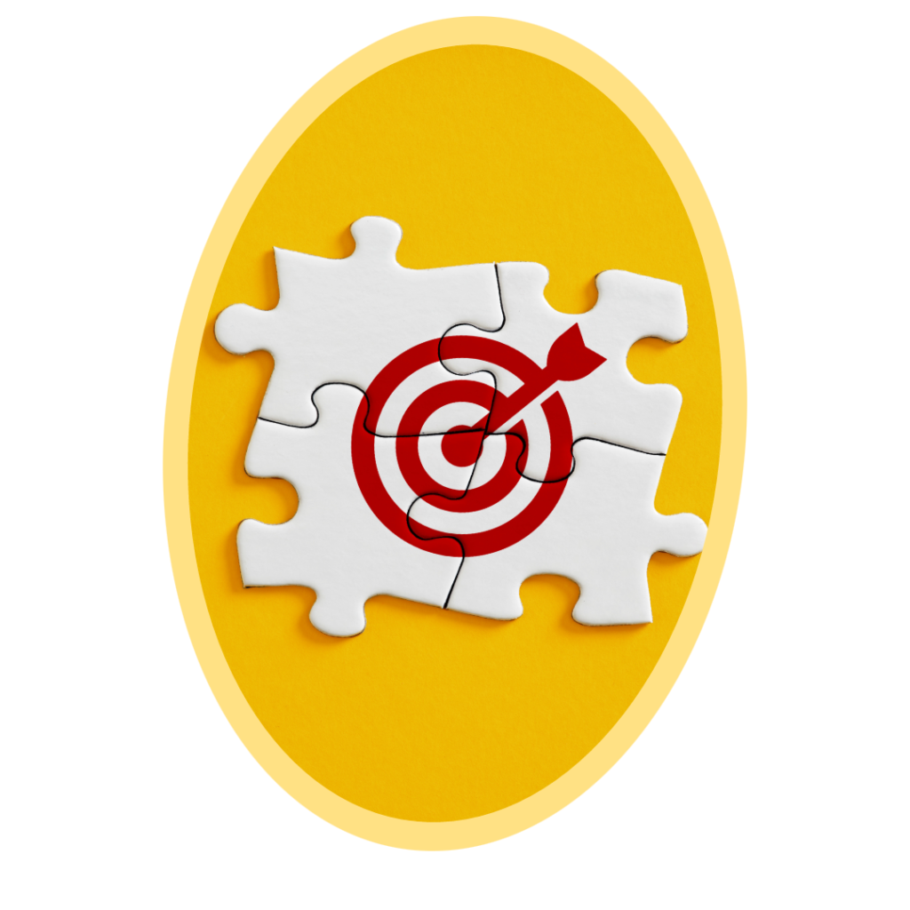 A puzzle piece with a target on in front of a yellow background